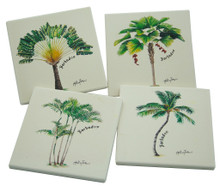4 stone coasters with palms.