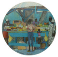 Trivet or hot mat with a Market stall design.
