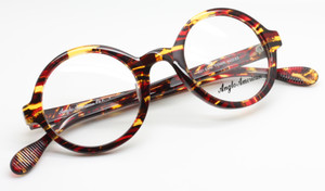 Anglo American 221 EVO TOWR fiery red and tortoiseshell round acrylic glasses from www.theoldglassesshop.co.uk