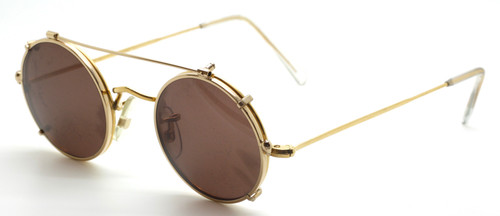 Vintage True Round 42mm 14kt Rolled Gold Hilton Classic Eyewear With Hand Made Sun Clip At The Old Glasses Shop Ltd