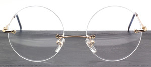 Rimless True Round Spectacles By Beuren In A Shiny Gold Finish 44mm - 48mm Eye Sizes Available HAND MADE TO ORDER