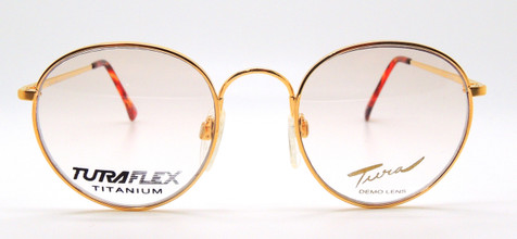 Gold panto glasses with Turaflex titanium frame from www.theoldglassesshop.com