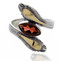 Two Tone Snake Wrap Ring with Marquis Shape Garnet set in Sterling Silver