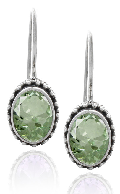 Oval Green Amethyst Sterling Silver Earring with Beadwork