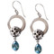 Open Round Earrings with a Blue Topaz Drop Stone 
