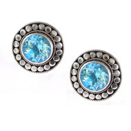 Round Stud Earrings with Blue Topaz Stone with Dot Accent
