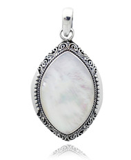 Sterling Silver .925 Almond Shaped White Shell Pendant
