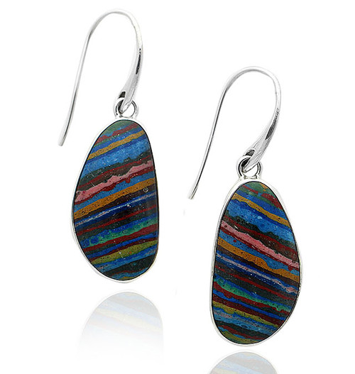 Sterling Silver Free form Rainbow Calsilica Earrings 