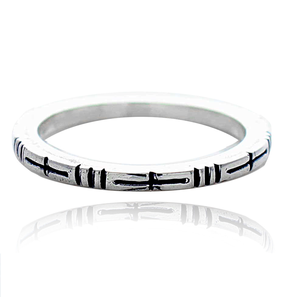 Sterling Silver .925 Linear Textured Band Ring - Artune Jewelry Online