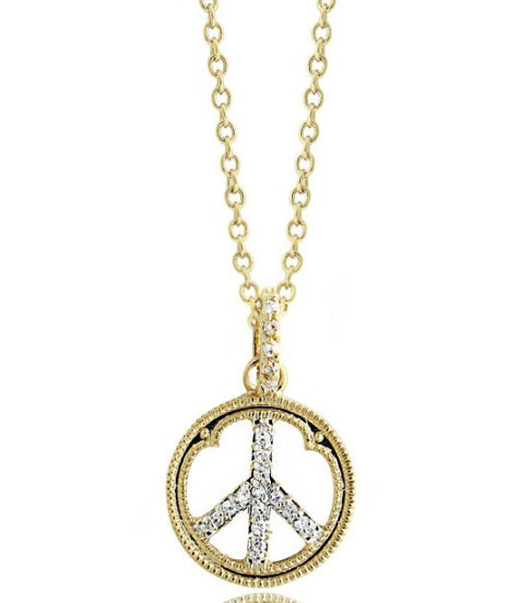 14K Gold Two tone Pave CZ Peace Sign 