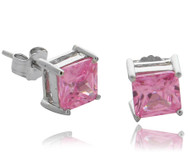 6MM Prong Pink Square Set CZ Stud Earrings