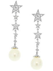 Sterling Silver 925 Falling Start and Pearl Pave Drop Earrings