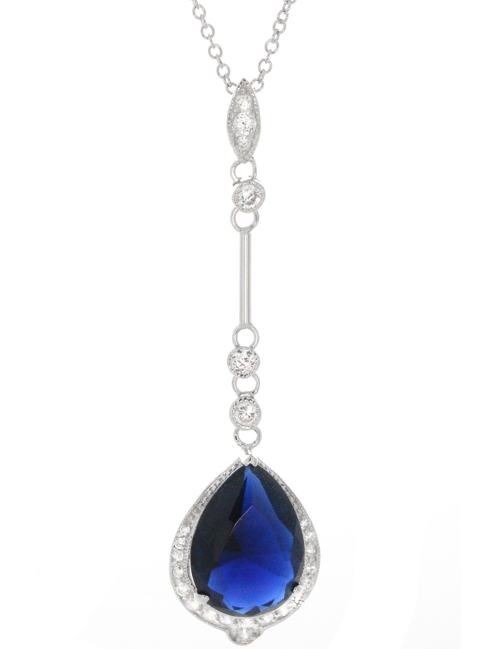【TATIANA】(Silver925) Blue Radiance Necklace / 追跡送 Long 925 Sterling Silver Rock Crystal/Turquoise Teardrop