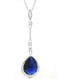 Sterling Silver Blue Sapphire Teardrop CZ Pave Lariat Necklace