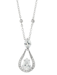 Sterling Silver Pear CZ Clear Almond Necklace