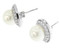 Sterling Silver 925 CZ Pave Outline Pearl Stud Earrings