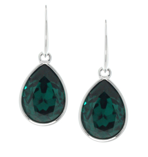 Pear Shape Drop Sterling Silver Earrings Made With Emerald Crystal from Swarovski 
