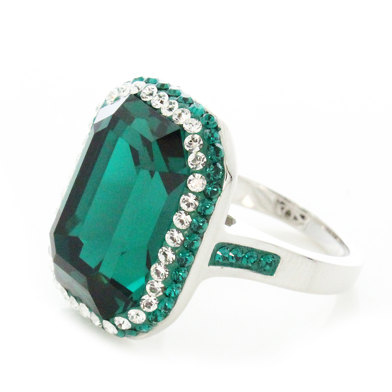 Swarovski Element Halo Pave Rectangle Emerald Ring Artune Jewelry Online