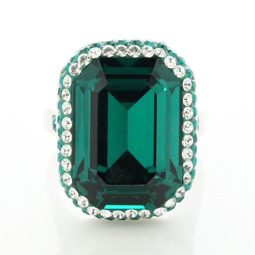 Pave and Rectangle Ring Made With Emerald Crsytal from Swarovski