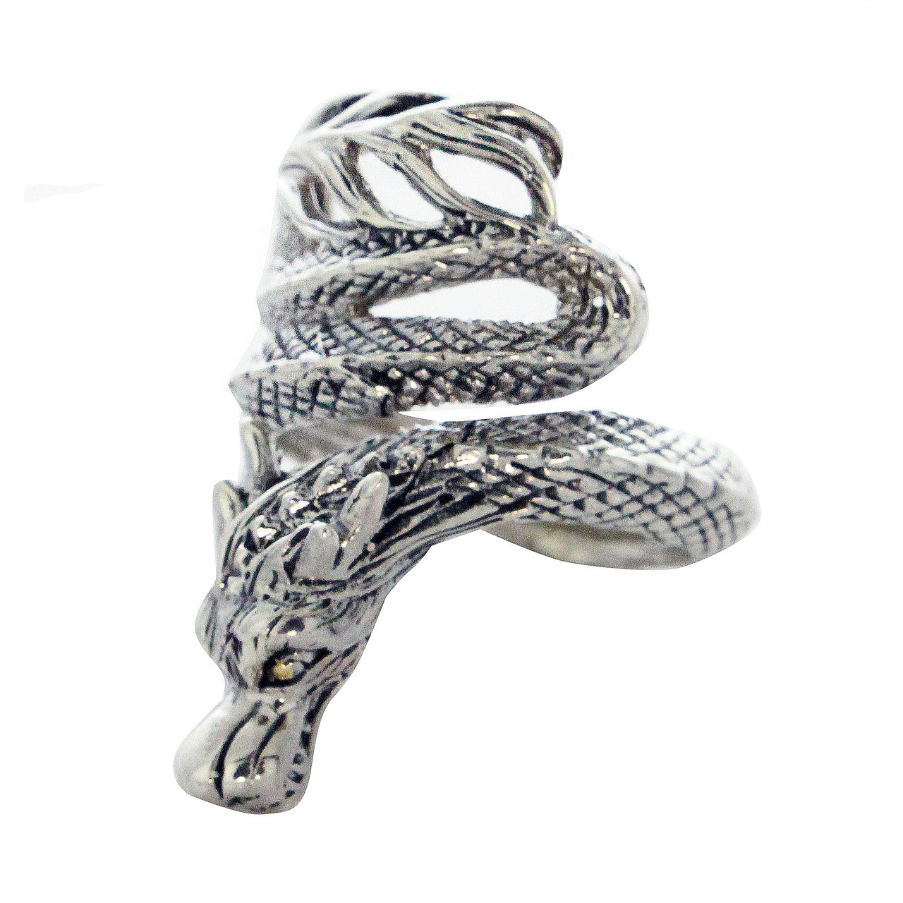 Sterling Silver 925 Wrapped Dragon Men's Ring