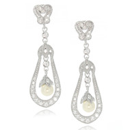 Sterling Silver .925 Pave Open Pearl Art Deco Dangle Earrings