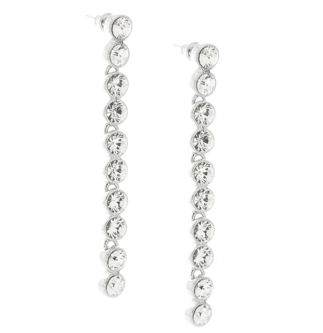 Round Stone Linear Drop Earrings Made With Clear Crystals - Artune 