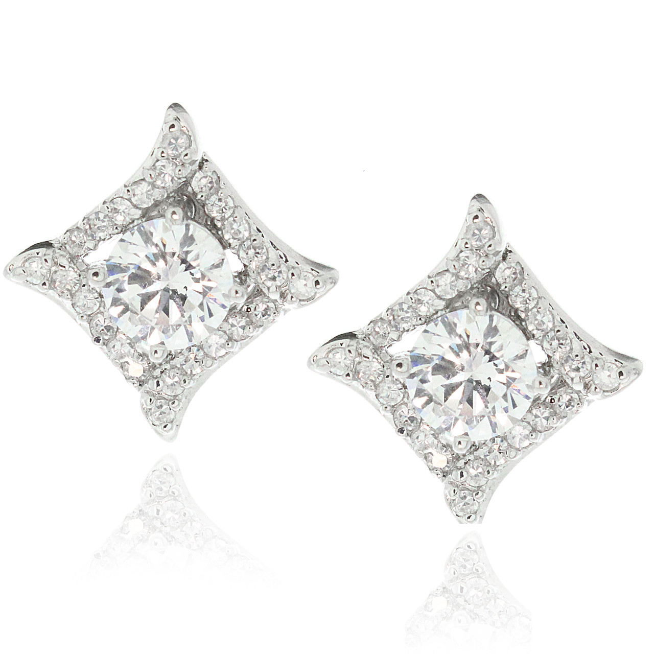 Sterling Silver Cubic Zirconia Square Stud Earrings - 7MM | Claire's US