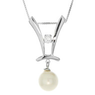 Sterling Silver 925 Charm Pearl and CZ Pendant Necklace