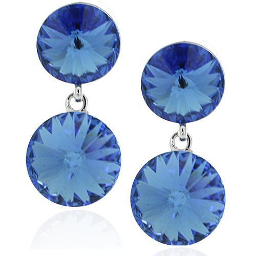 Double Round Drop Earrings Made With Sapphire Crystal from Swarovski