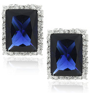 Emerald Sapphire Halo Pave Cubic Zirconia Clip Stud Earrings