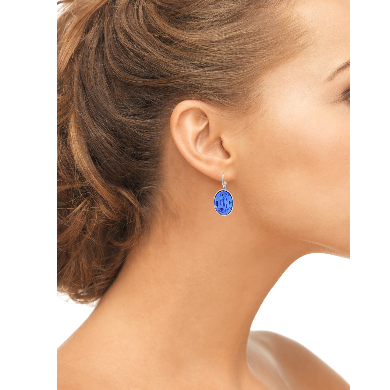 Swarovski Element Sapphire Leverback Oval Drop Earrings