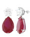 Sterling Silver Simulated Ruby Pear Shaped Drop Earrings
