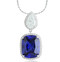 Sterling Silver Emerald Cut Simulated Tanzanite and Cubic Zirconia Halo Drop Halo Pendant Necklace