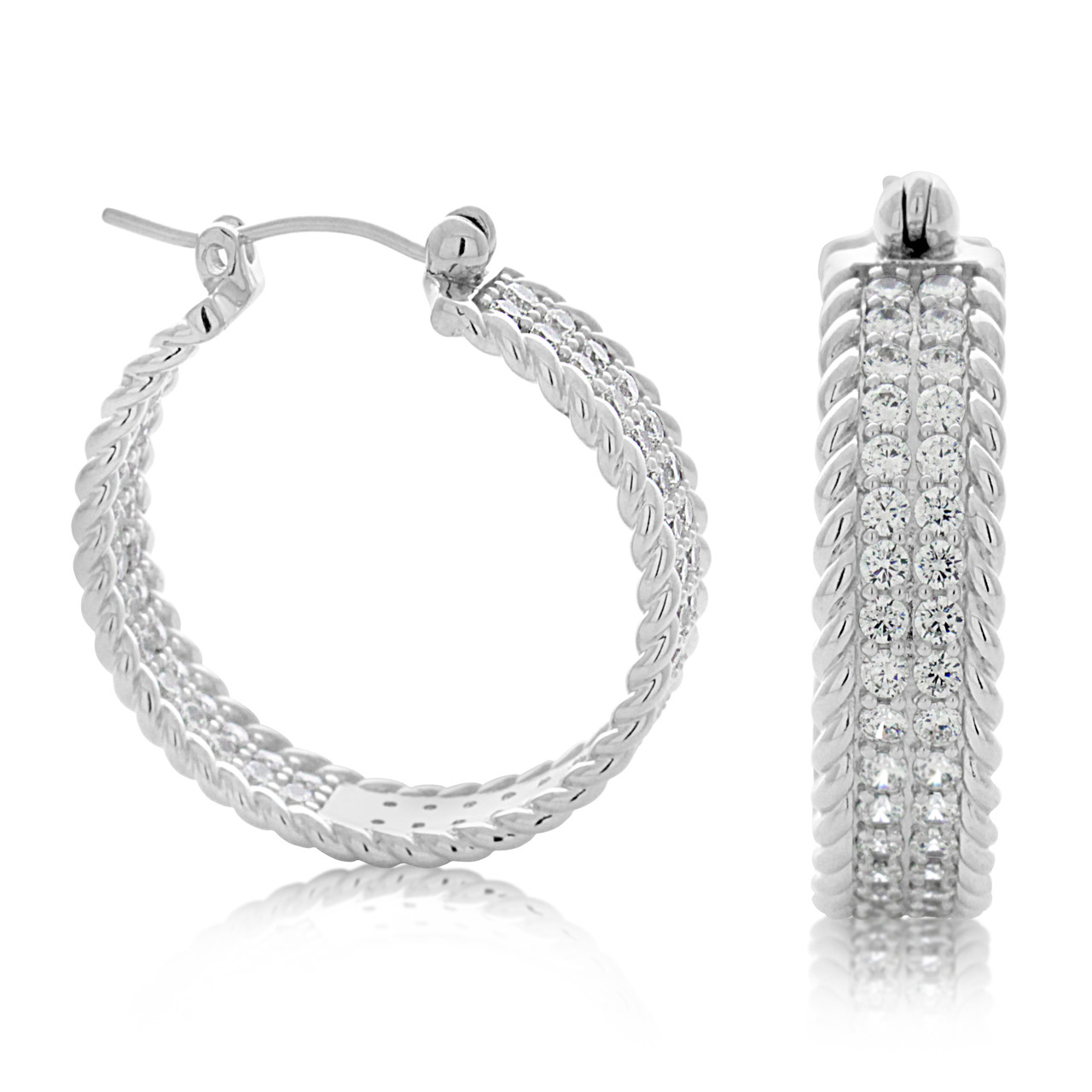 Sterling Silver Pave Cable Cubic Zirconia Huggy Hoop