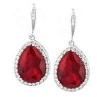 Sterling Silver Pear Shape Simulated Ruby and Cubic Zirconia Earrings