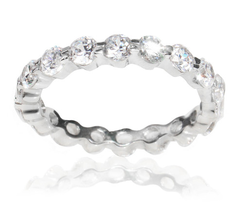 Sterling Silver 925 Round Cut Cubic Zirconia 1.6 TCW Eternity Band Ring