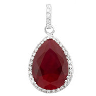 Sterling Silver Created Ruby and White Cubic Zirconia Pear Shape Pendant Necklace 16"