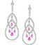Sterling Silver Open Drop  Pink Pear-Cut Cubic Zirconia Crystal Earrings