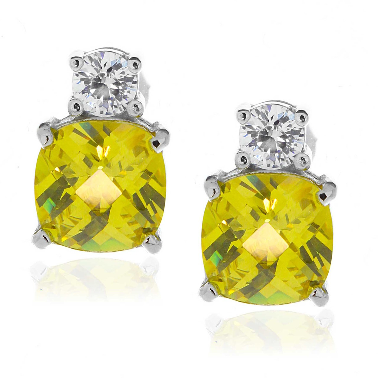 Sterling Silver Yellow and Clear CZ Stud Earrings - Artune Jewelry Online