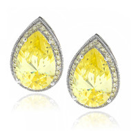 Sterling Silver Large Pear-cut Yellow Cubic Zirconia Stud Earrings