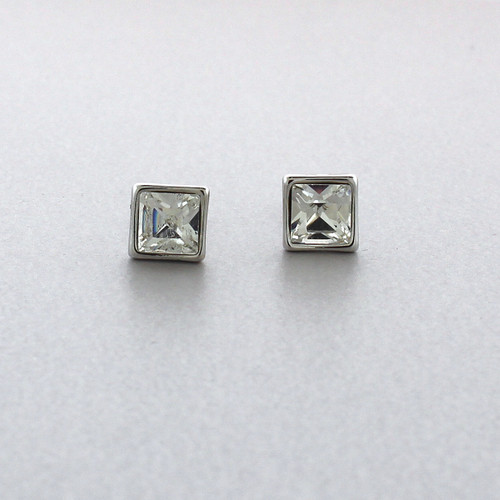 Designs by Gioelli Men's Sterling Silver Black Cubic Zirconia Square Stud  Earrings