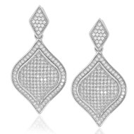 Sterling Silver 925 Pave Diamond Shape Drop Earrings