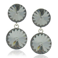 Double Round Drop Earrings Made with Silver Night Crystal from Swarovski