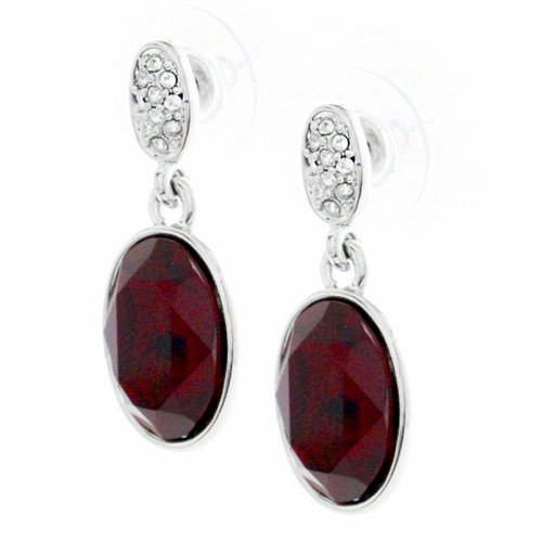 Oval Drop Earrings  Made with Red Siam Crystal from Swarovski