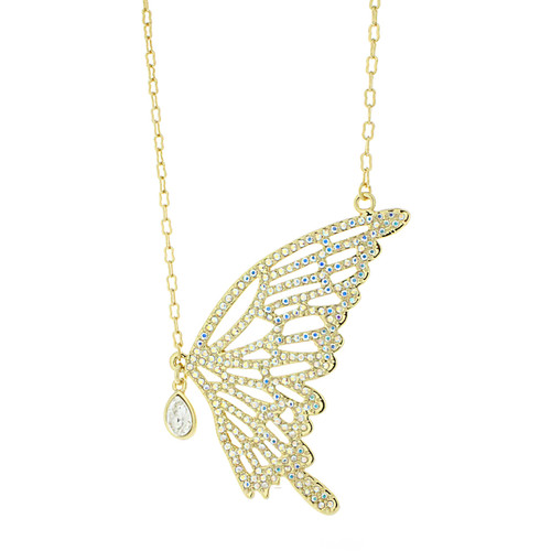 Gold Plated Butterfly Necklace with Swarovski Elements in Brass