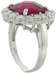 3.87 TCW Cushion Cut Simulated Ruby CZ with Clear Round CZ Surround Designer Sterling Silver Ring