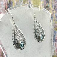 Filigree Sterling Silver Earrings w/Blue Topaz