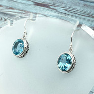 Oval Blue Topaz Sterling Silver Earring