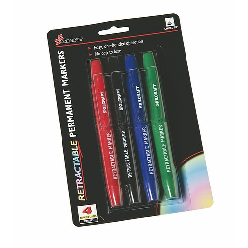 Retractable Permanent Marker-Chisel Tip, 4 Color Set, Black, Blue, Red, Grn  Ink, NSN 7520-01-554-9540 - The ArmyProperty Store