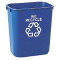 Small Deskside Recycling Container, Rectangular, Plastic, 13 5/8 qt, Blue